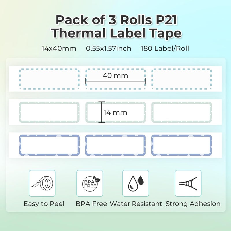Nelko P21 Genuine Adhesive Pattern with Border Label Paper 14x40mm (0.55inchesx1.57inches) 180 Labels/Roll, 3 Rolls, for Home Office Organization, Gift for Decoration, Compatible with P21 Label Maker - Image 2